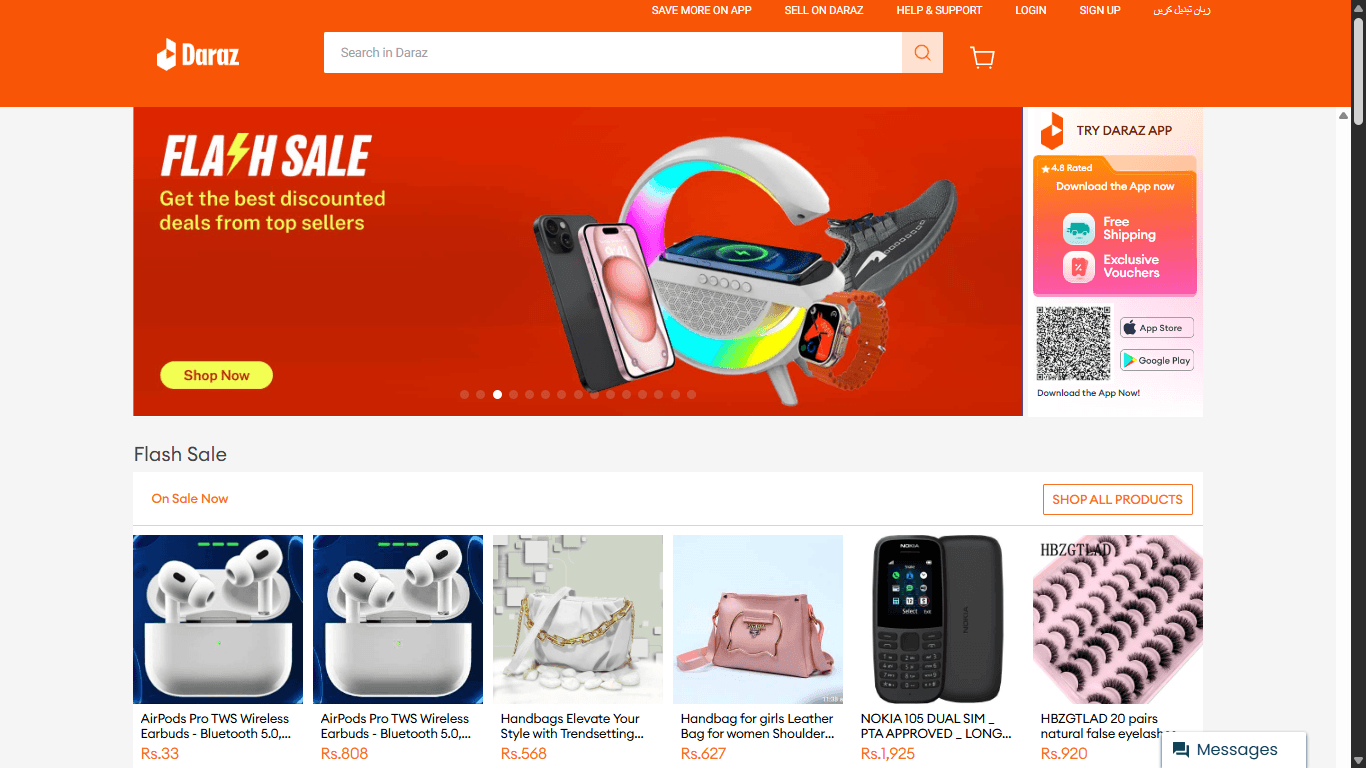 Antarmuka pengguna Daraz, platform belanja online terbesar di Pakistan