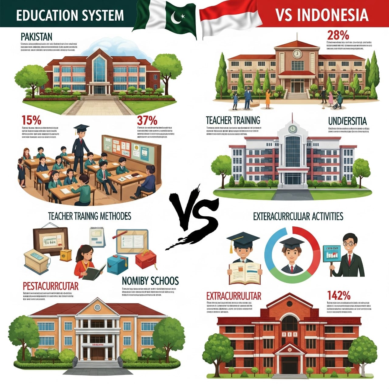 Bagan perbandingan jenjang pendidikan formal di Pakistan (Primary, Middle, Secondary, Higher Secondary) dan Indonesia (SD, SMP, SMA/SMK)