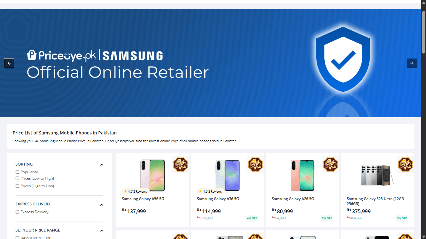 Produk elektronik asli di PriceOye dan kemitraan dengan Samsung Pakistan