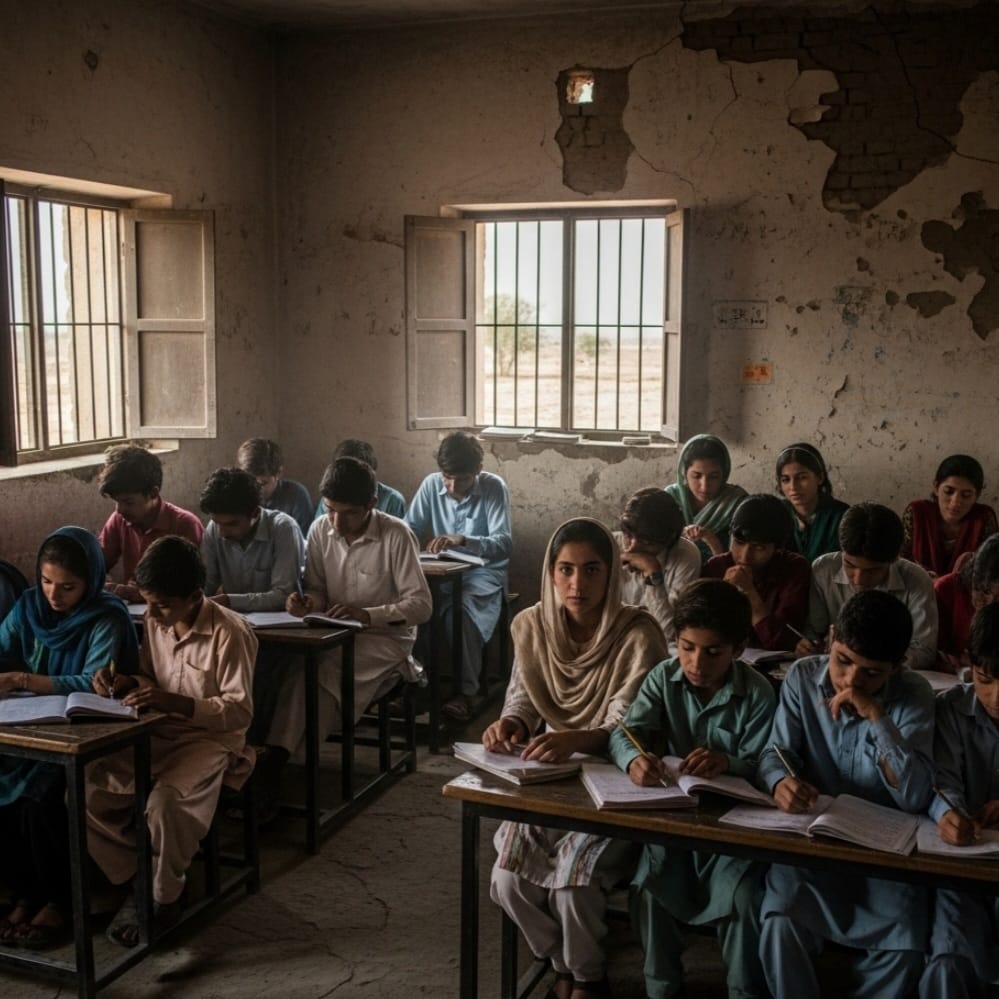 Anak-anak sekolah di daerah tertinggal Pakistan, menunjukkan tantangan akses pendidikan