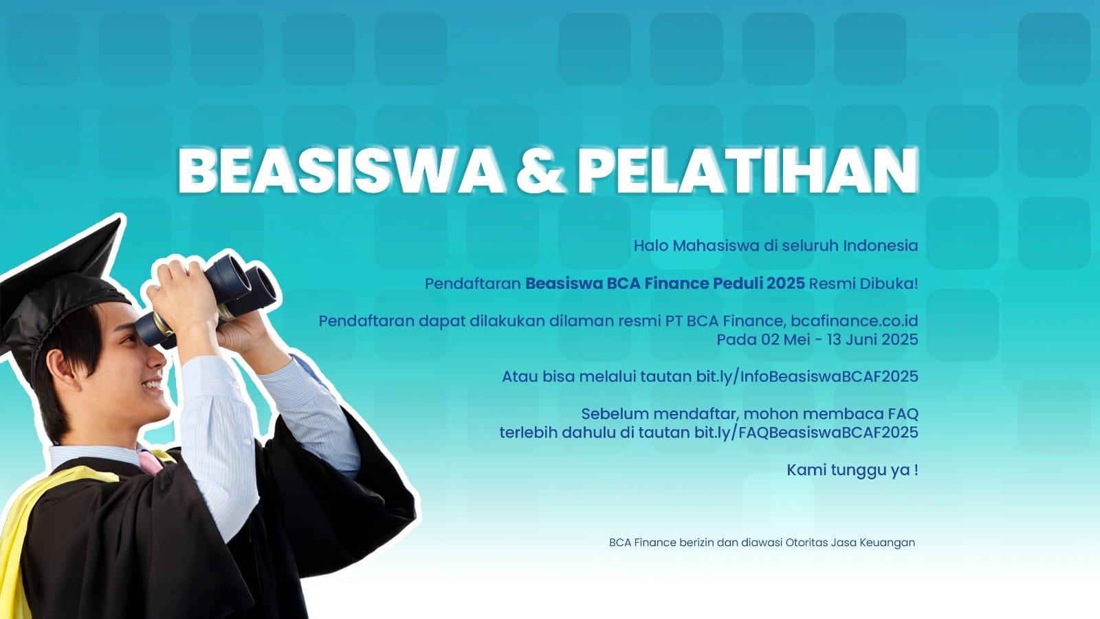 Calon mahasiswa sedang mendaftar beasiswa secara online melalui komputer