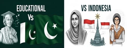 Ilustrasi seorang gadis muda Muslimah memegang buku dengan latar belakang pemandangan pegunungan Pakistan, melambangkan perjuangan pendidikan perempuan