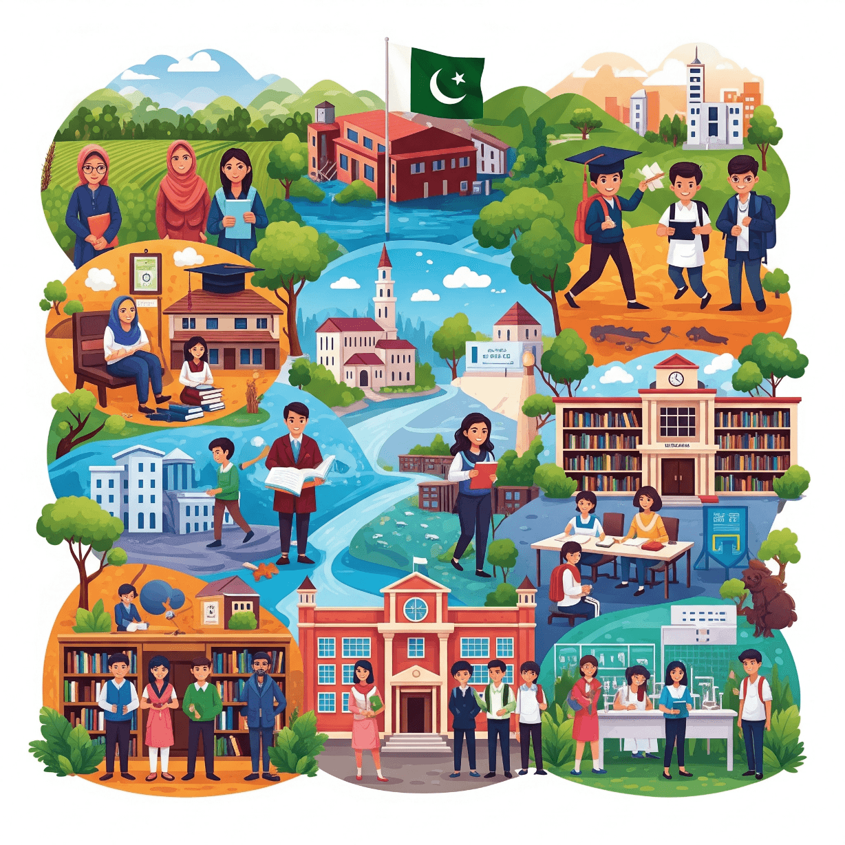 Ilustrasi yang menunjukkan struktur sistem pendidikan di Pakistan