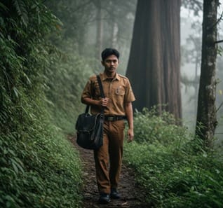Jalan setapak terjal dan berbatu yang harus dilalui guru untuk mencapai sekolah di pedalaman