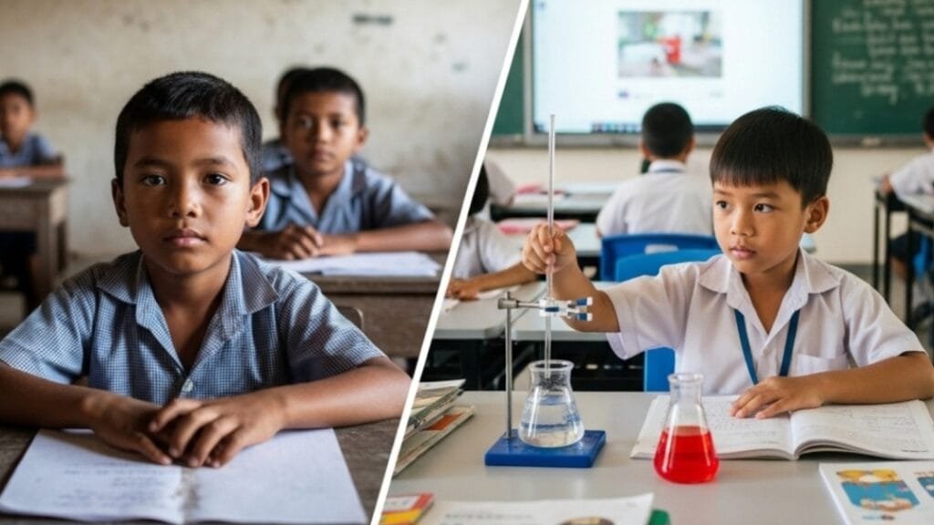 Perbandingan murid di sekolah layak dan tidak layak, gambaran ketimpangan pendidikan dasar di Indonesia dan Pakistan
