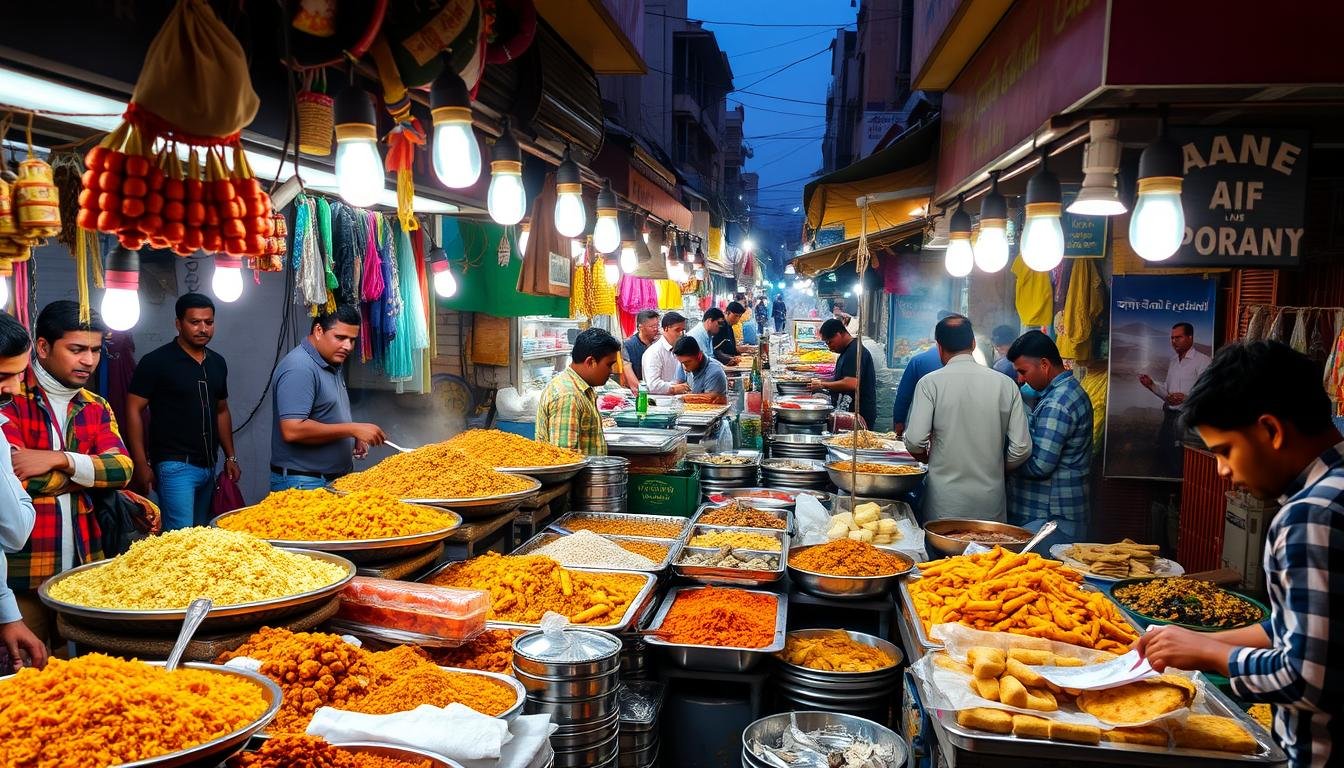 Suasana meriah Food Street Gawalmandi Lahore dengan berbagai pedagang makanan