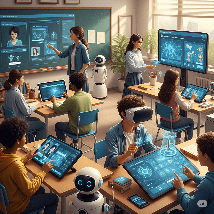 Guru berkolaborasi dengan sistem AI untuk memberikan feedback dan pengajaran interaktif di kelas
