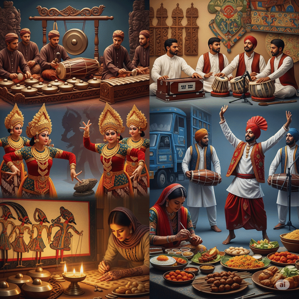 Perbandingan dua budaya musik: Gamelan dari Indonesia yang melambangkan harmoni kolektif dan Qawwali dari Pakistan yang mewakili ekspresi spiritual Sufi