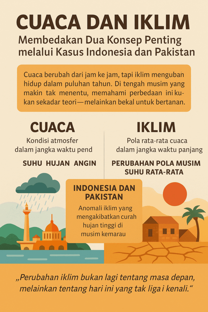 Foto dampak perubahan iklim di Pakistan, menunjukkan wilayah yang dilanda banjir besar dan lahan pertanian yang kering