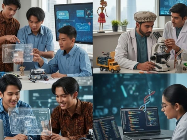 Siswa Indonesia dan Pakistan bekerja sama di sebuah lab STEM yang modern