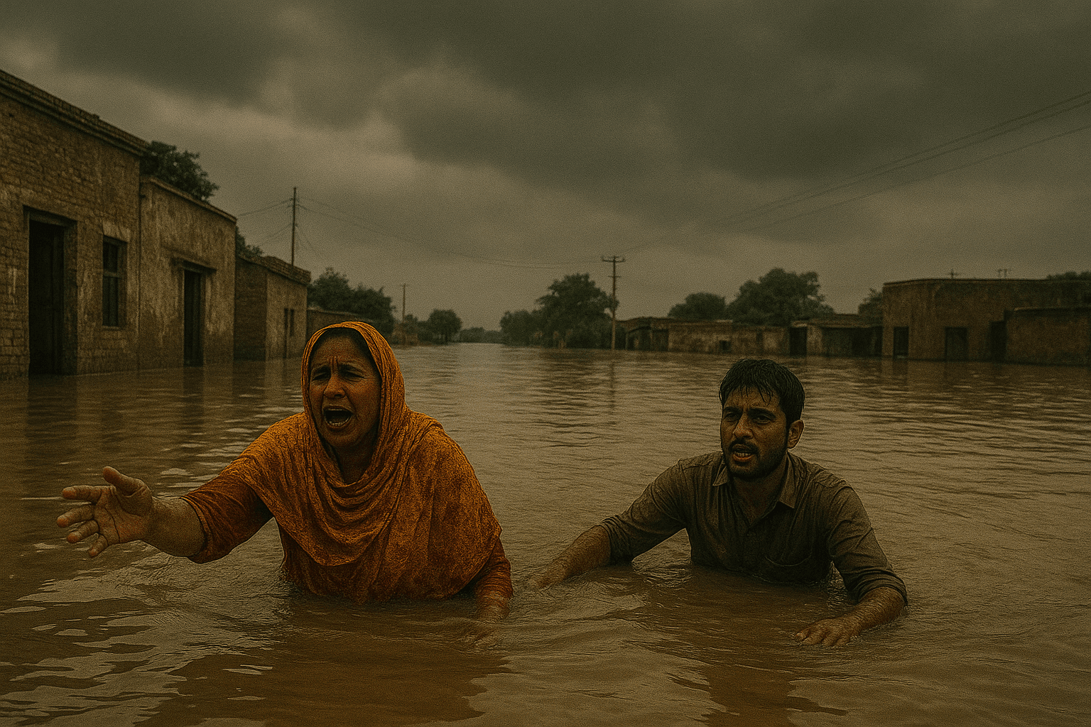 Pemandangan udara dari desa-desa di Punjab, Pakistan, yang terendam total akibat banjir terburuk dalam sejarah