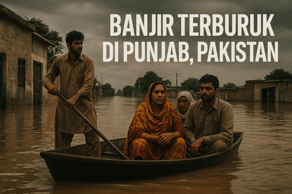 Seorang petani berdiri di ladang kapasnya yang hancur, melambangkan dampak ekonomi parah akibat banjir di Pakistan