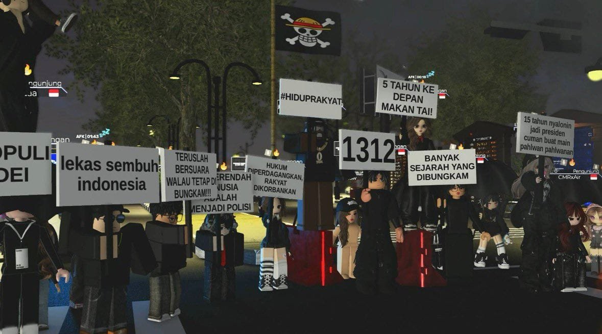 Foto udara yang menunjukkan ribuan demonstran berbaris dengan damai di jalanan, menyuarakan aspirasi rakyat