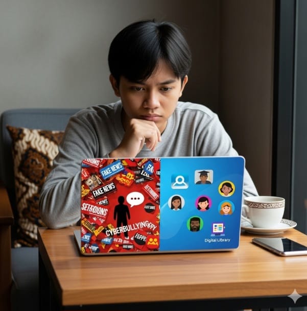 Remaja Gen Z menggunakan laptop, contoh literasi digital di Indonesia