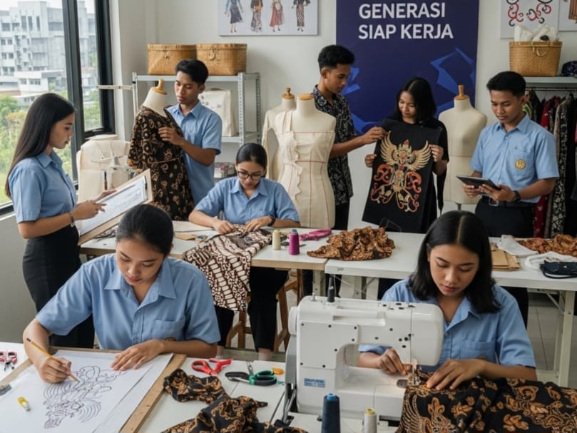 Siswa Politeknik Elektronika Negeri Surabaya sedang praktik di laboratorium