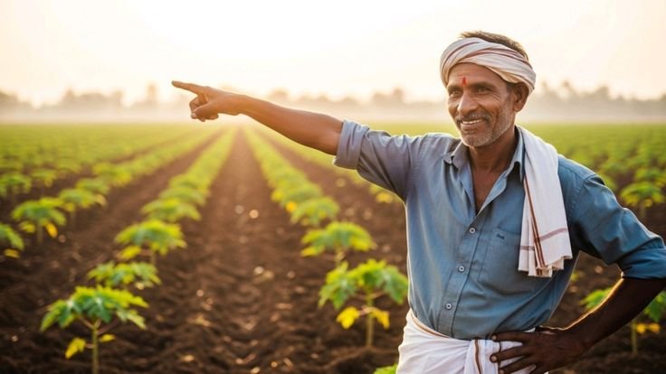 Pakistani farmer using smartphone to monitor crops in Punjab’s wheat field – digital agriculture revolution in Pakistan.